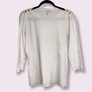 Roz & Ali Sweater White Gold Coastal 3/4 Sleeves Scoop Neck Womens Size Medium